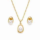 Abuda Laila Pearl Halo Gold Jewelry Set image 1