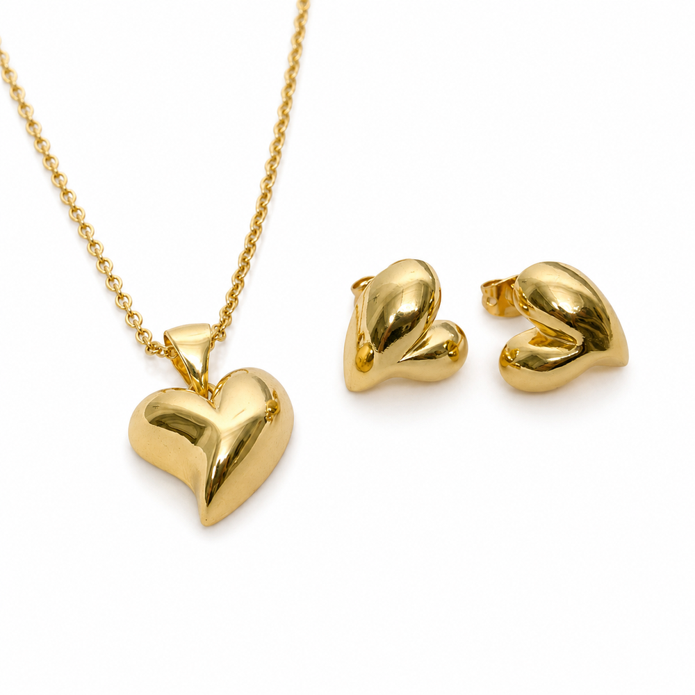 Abuda Nawal Double Petal Heart Gold Jewelry Set image 1