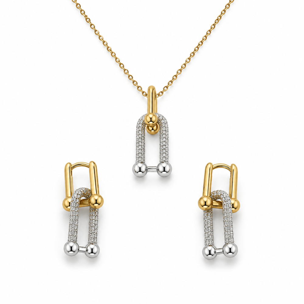 Abuda Lina Silver Column Gold Jewelry Set image 1