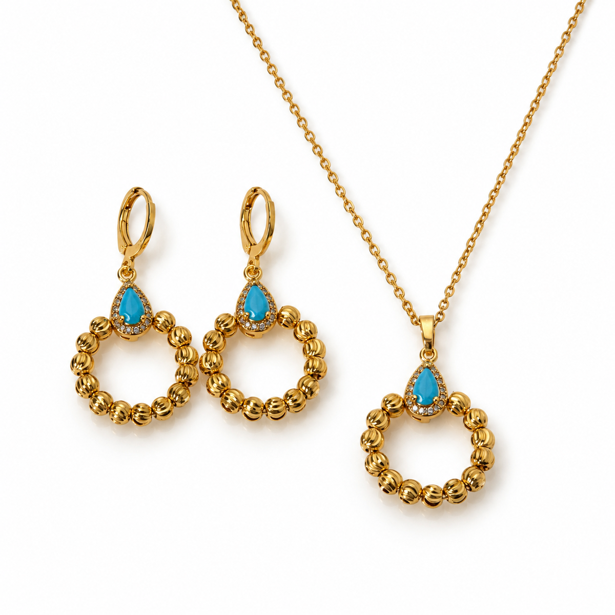 Abuda Saba Turquoise Sun Hoop Gold Jewelry Set image 1