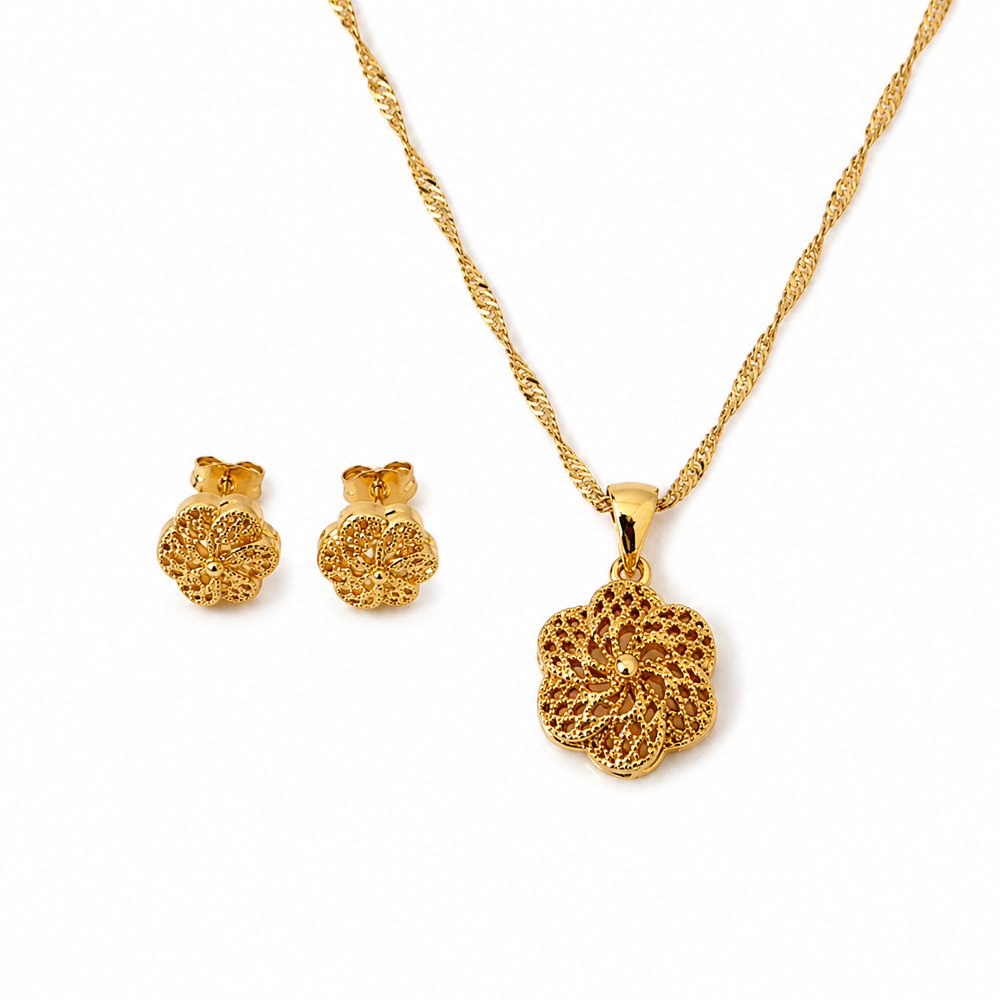 Abuda Jamila Sunflower Medallion Gold Jewelry Set image 1