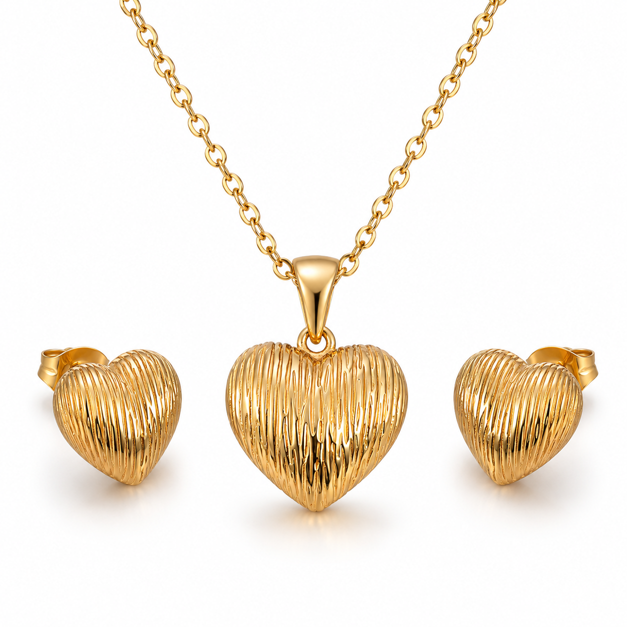 Abuda Soraya Ribbed Heart Gold Jewelry Set image 1