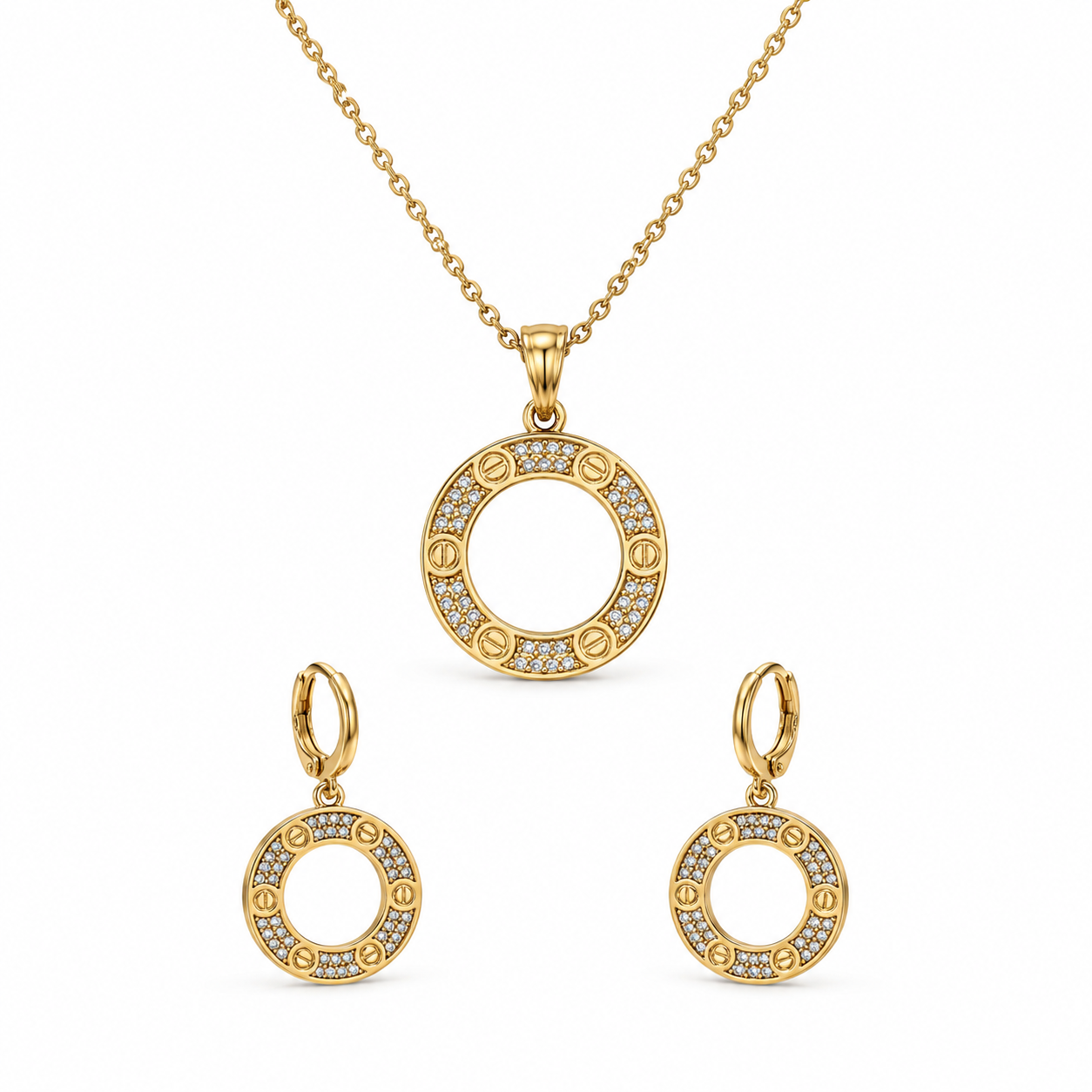 Abuda Faye Round Halo Gold Jewelry Set image 1