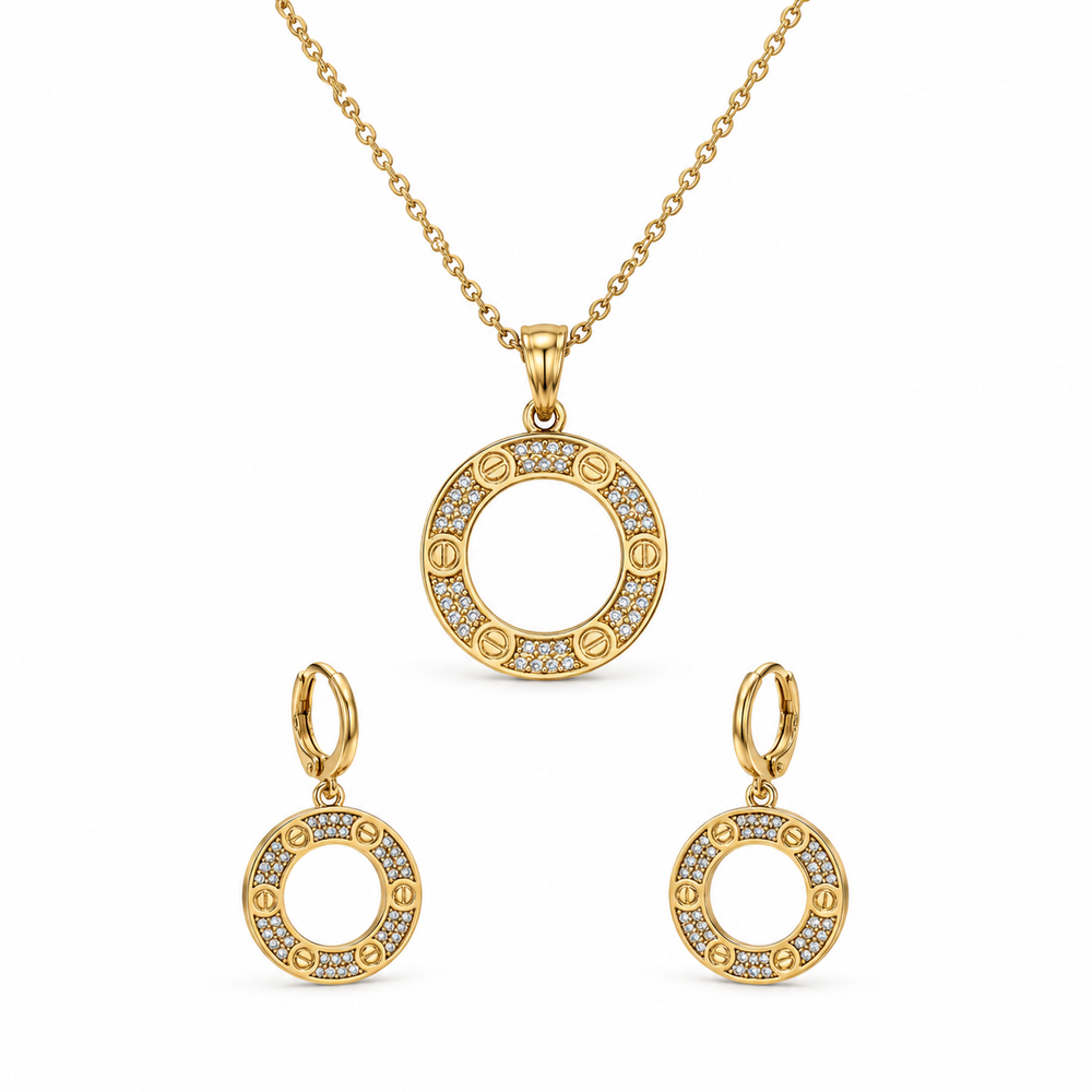 Abuda Faye Round Halo Gold Jewelry Set image 1