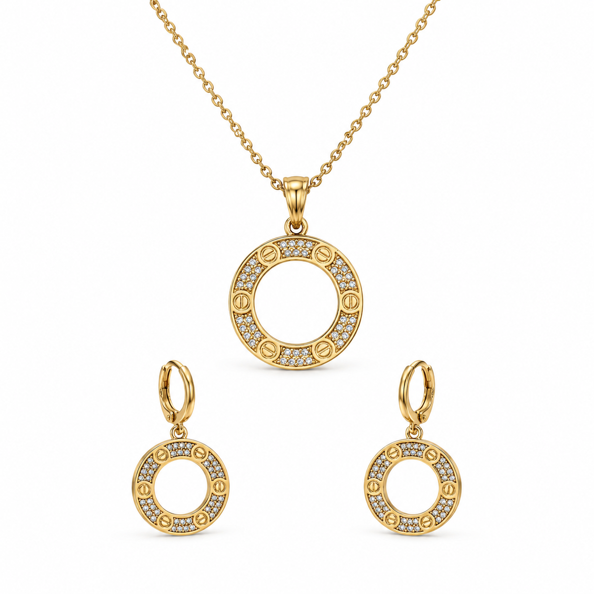 Abuda Faye Round Halo Gold Jewelry Set image 1