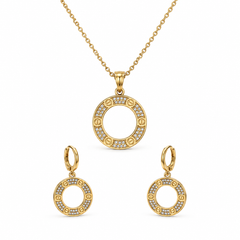 Abuda Faye Round Halo Gold Jewelry Set image 1