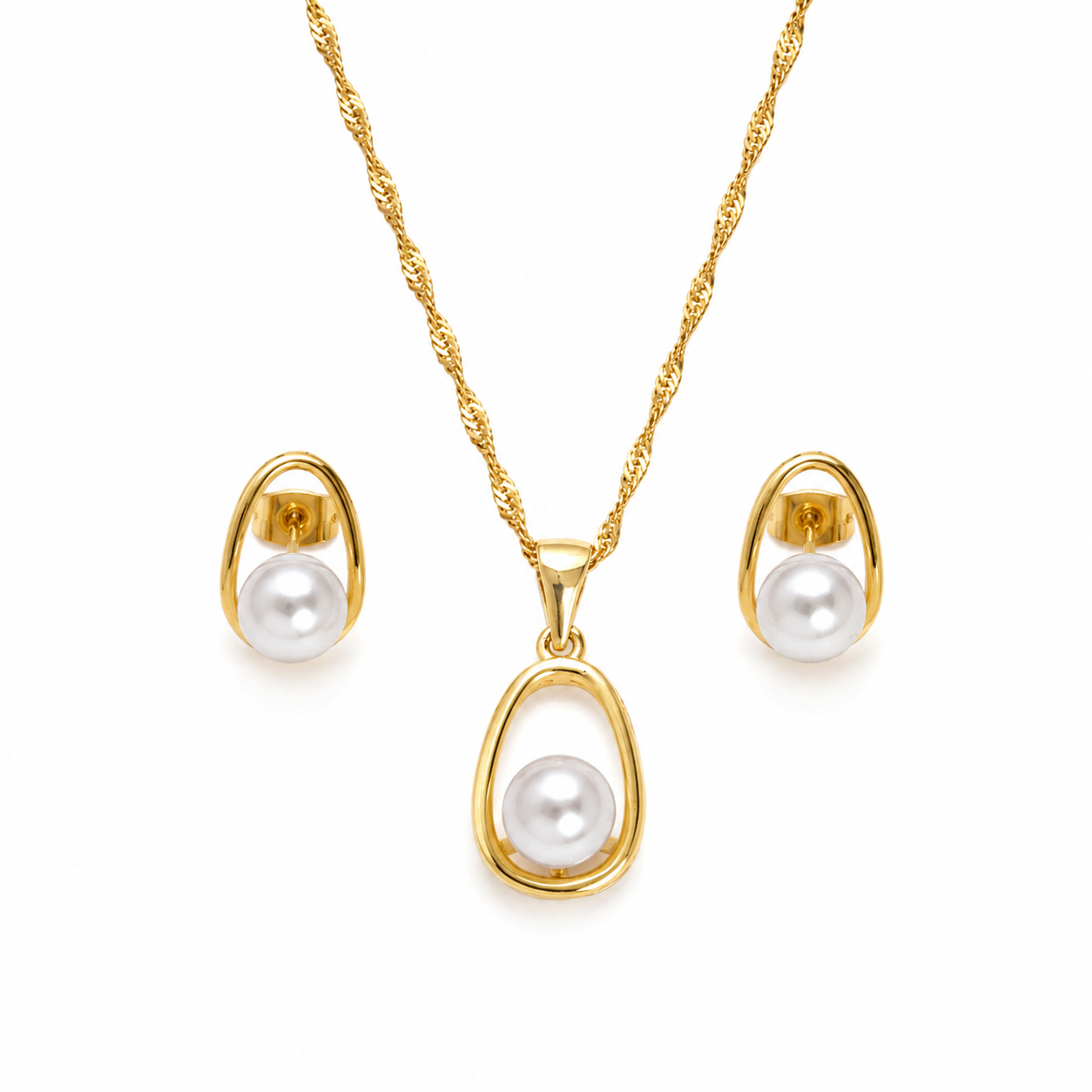 Abuda Laila Pearl Halo Gold Jewelry Set image 1