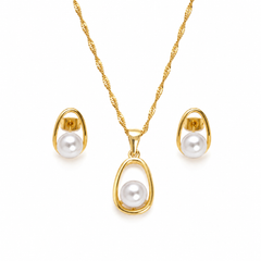Abuda Laila Pearl Halo Gold Jewelry Set image 1