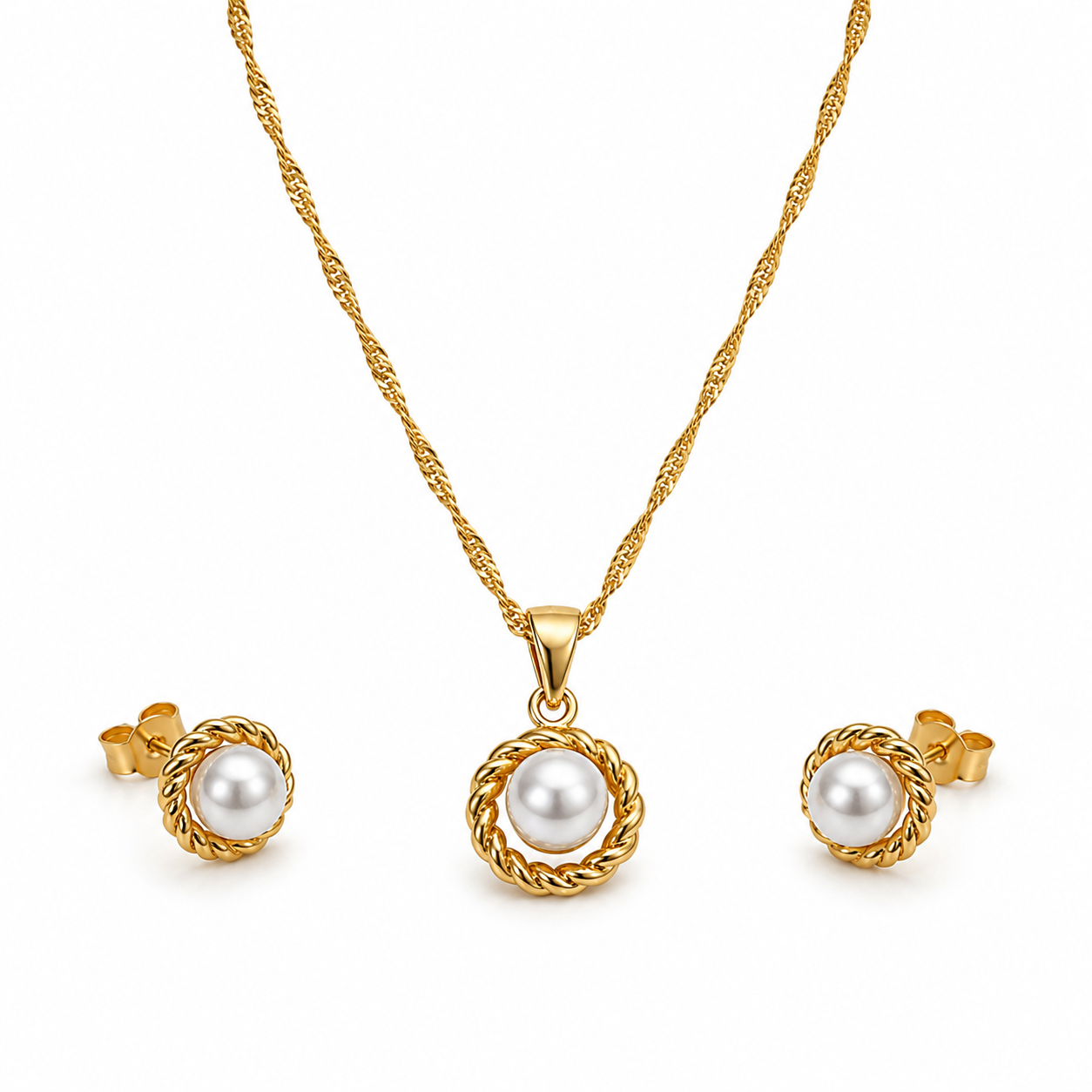 Abuda Maysoon Pearl Circle Gold Jewelry Set image 1