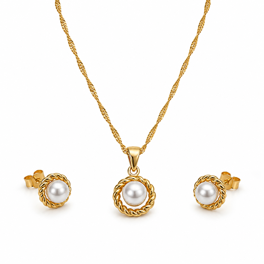 Abuda Maysoon Pearl Circle Gold Jewelry Set image 1