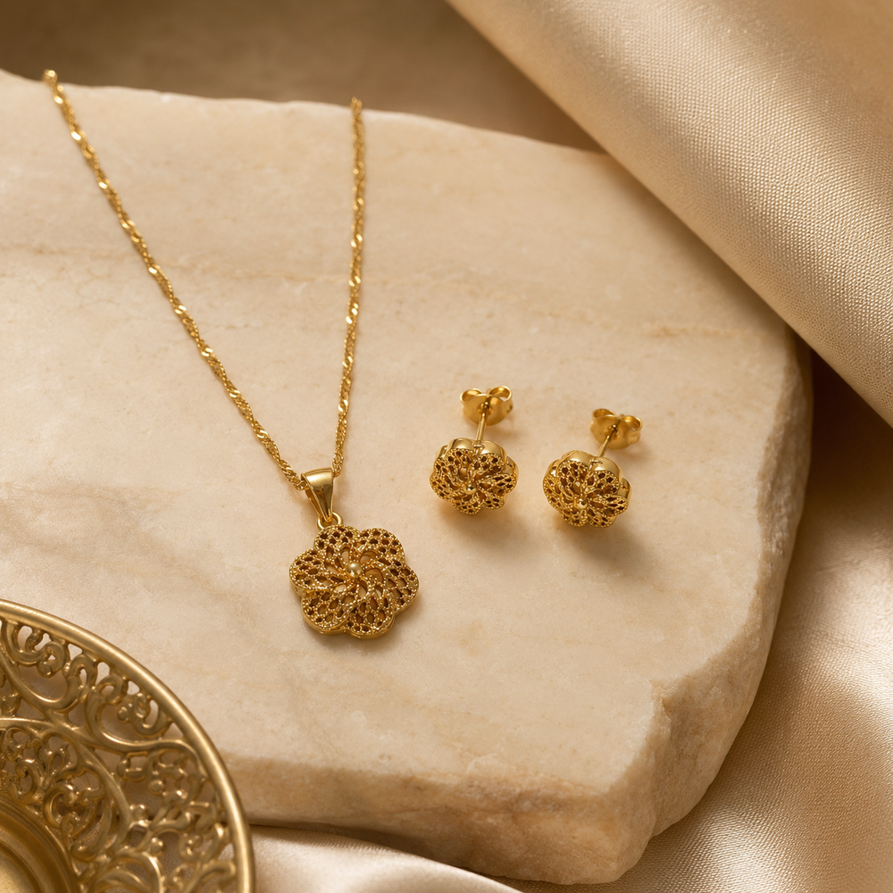 Abuda Jamila Sunflower Medallion Gold Jewelry Set image 2
