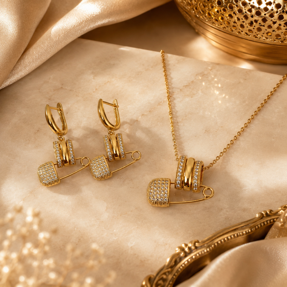 Abuda Jana Woven Barrel Gold Jewelry Set image 2