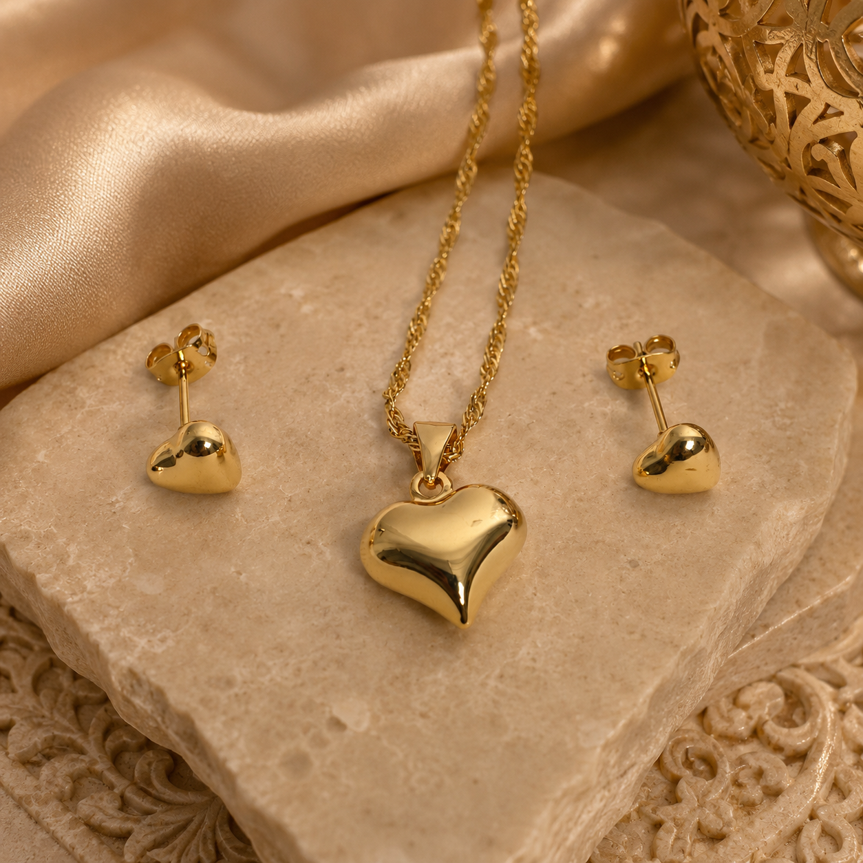 Abuda Aya Puffy Heart Gold Jewelry Set image 2