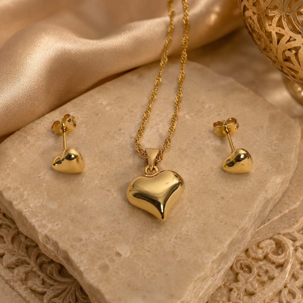 Abuda Aya Puffy Heart Gold Jewelry Set image 2
