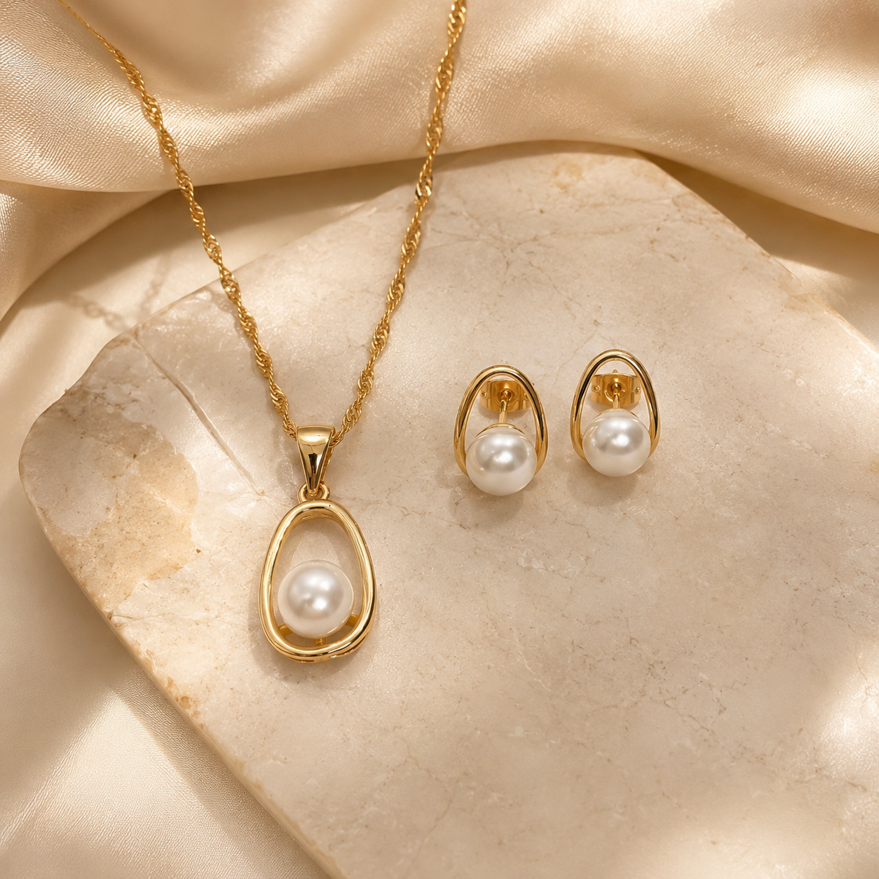 Abuda Laila Pearl Halo Gold Jewelry Set image 2