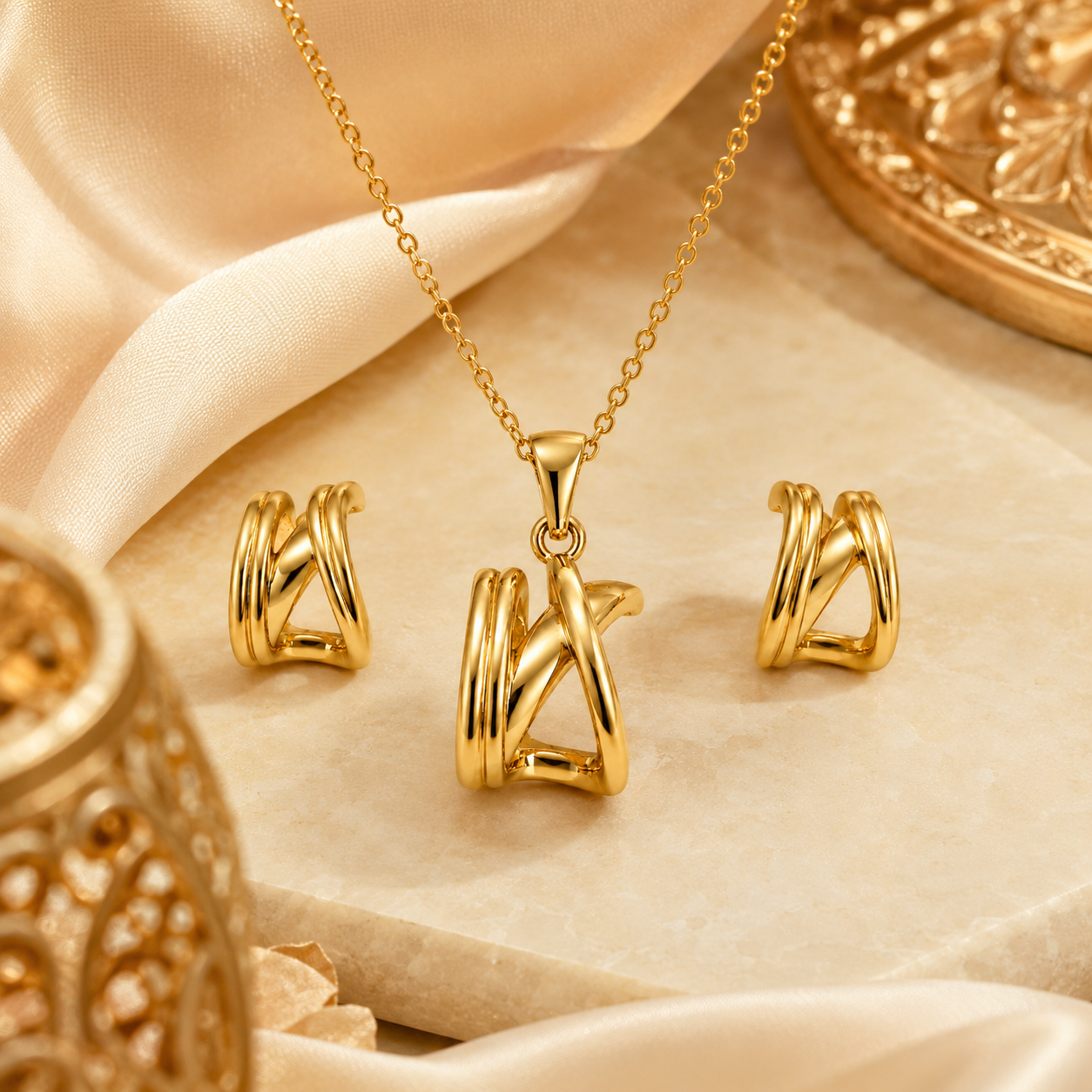 Abuda Farah Ribbon Arch Gold Jewelry Set image 2