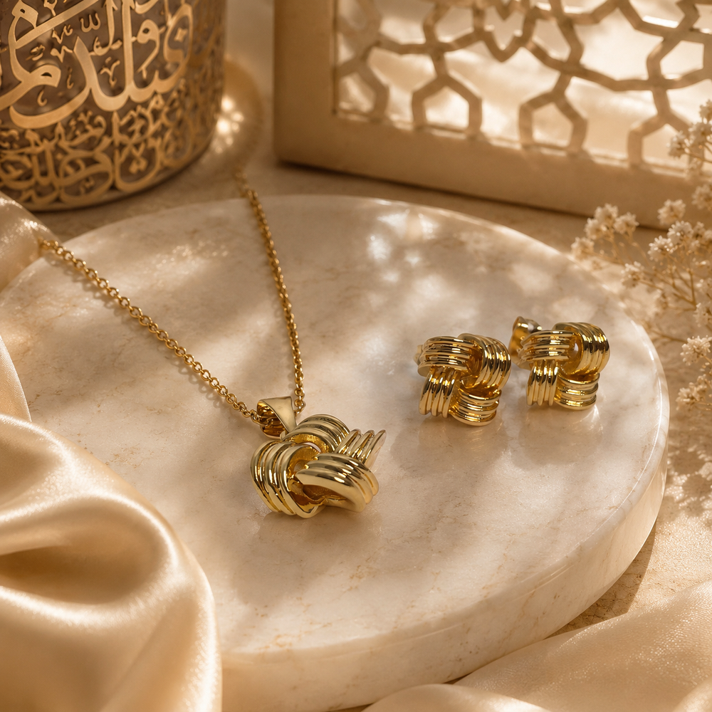 Abuda Latifa Woven Cube Gold Jewelry Set image 2