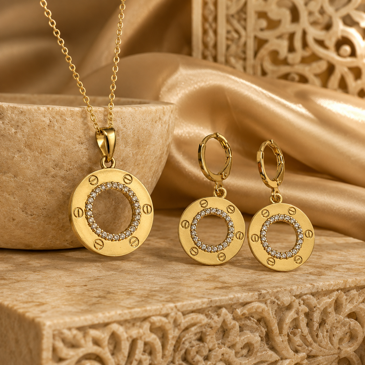 Abuda Selma Crystal Halo Gold Jewelry Set image 2