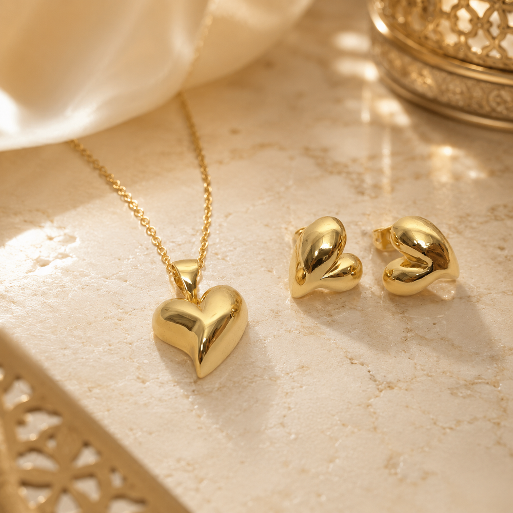 Abuda Nawal Double Petal Heart Gold Jewelry Set image 2