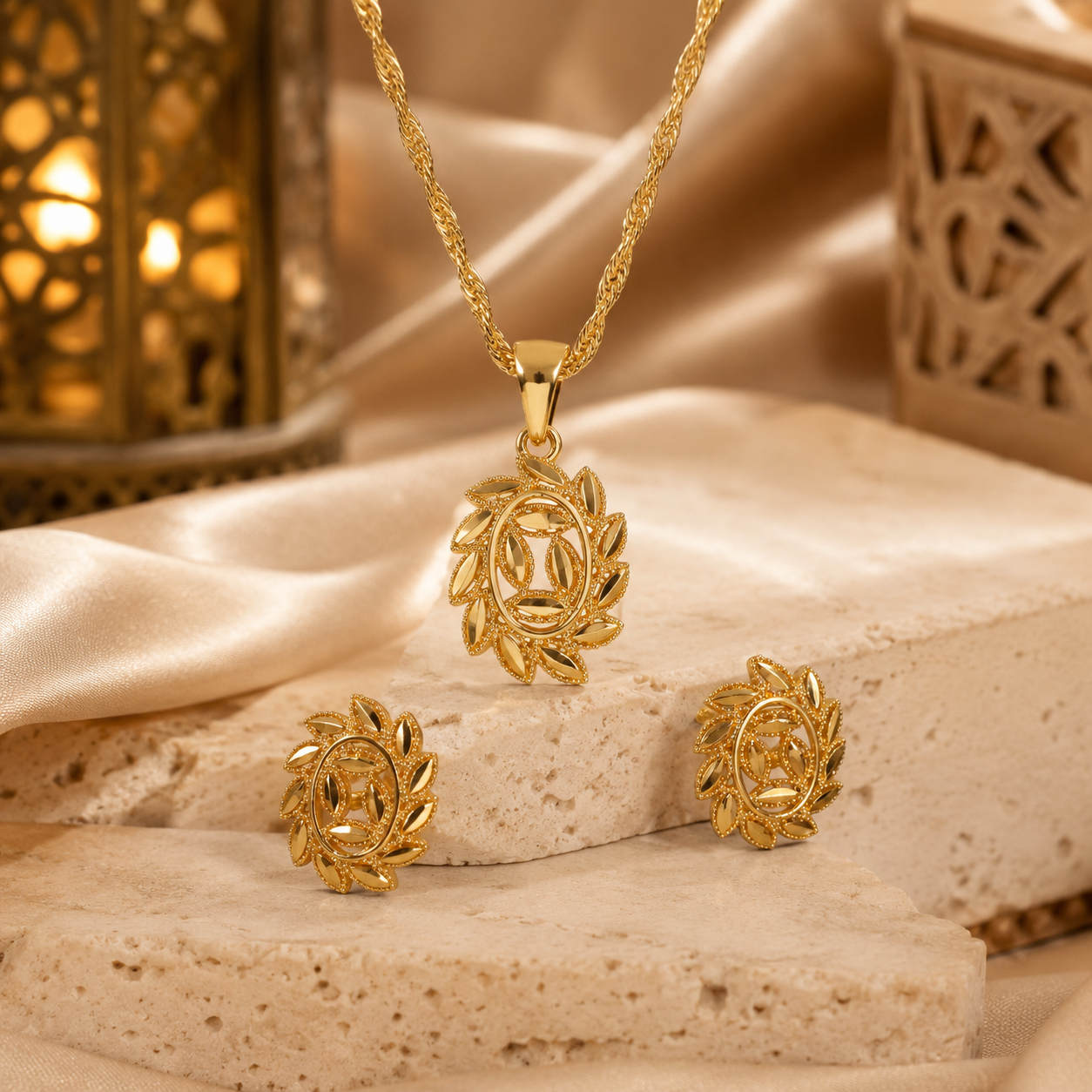 Abuda Dalal Sunburst Leaf Gold Jewelry Set image 2