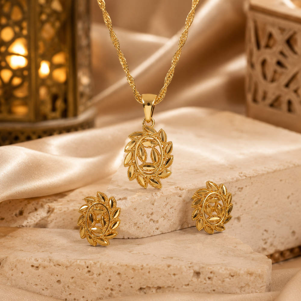 Abuda Dalal Sunburst Leaf Gold Jewelry Set image 2