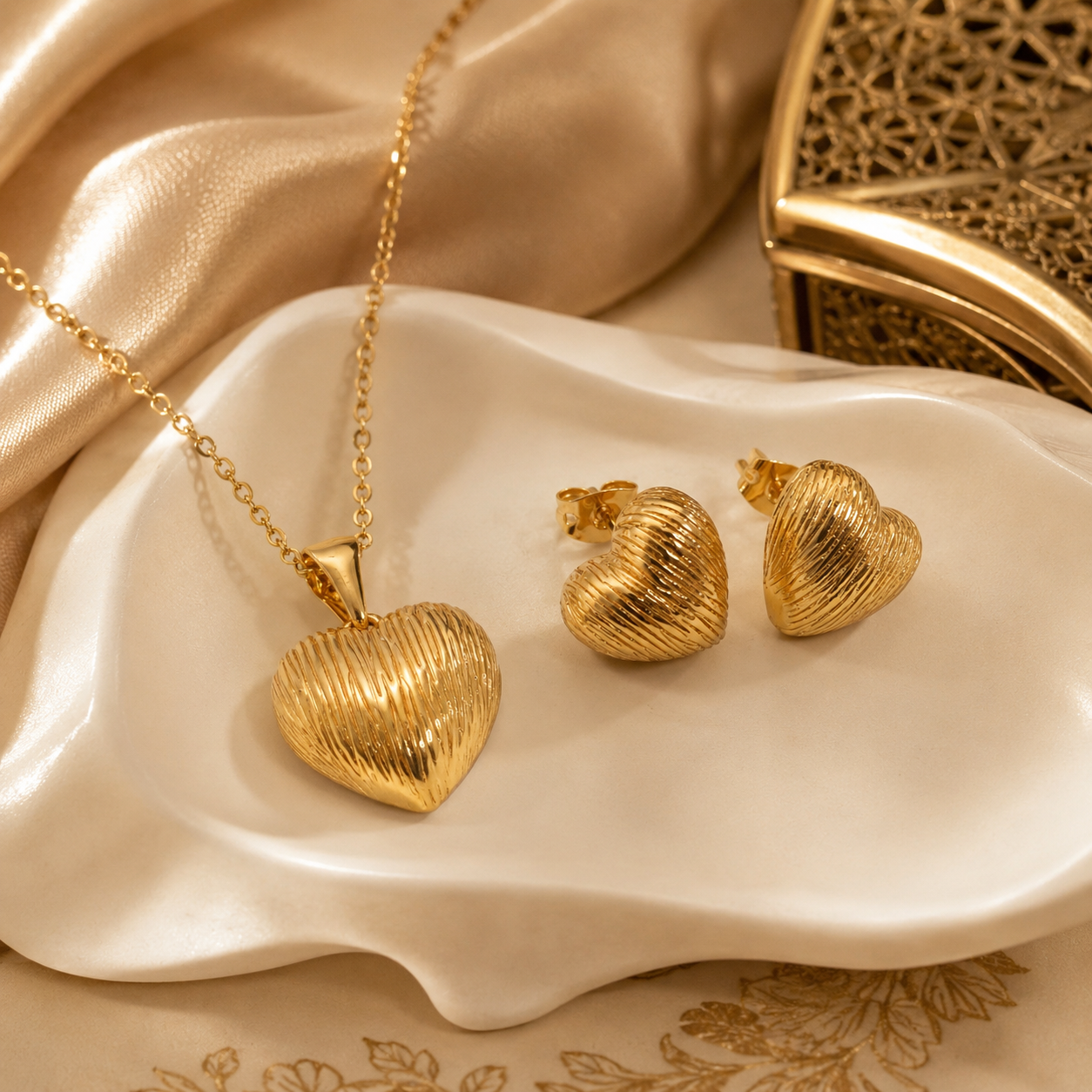 Abuda Soraya Ribbed Heart Gold Jewelry Set image 2