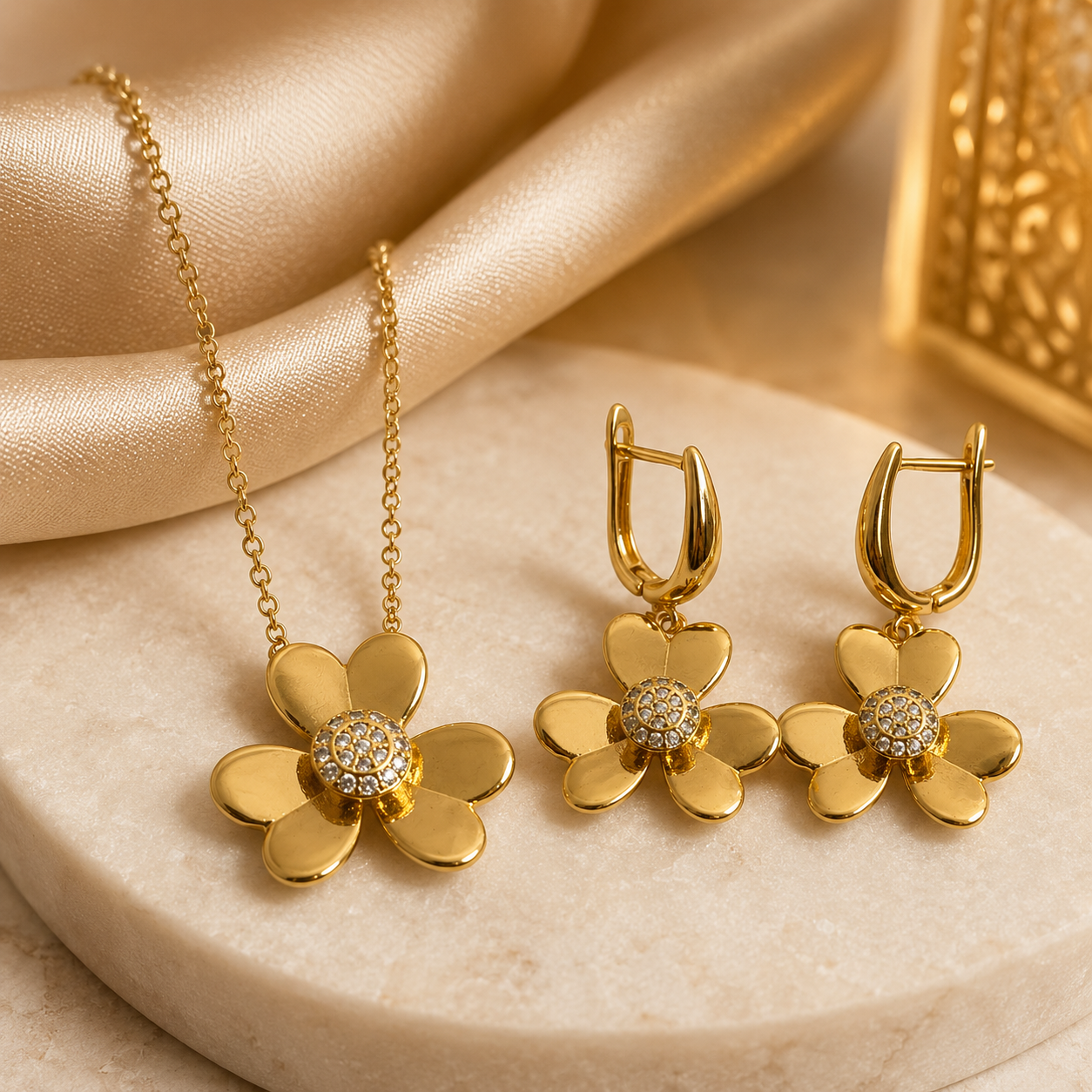 Abuda Mina Double Drop Gold Jewelry Set image 2