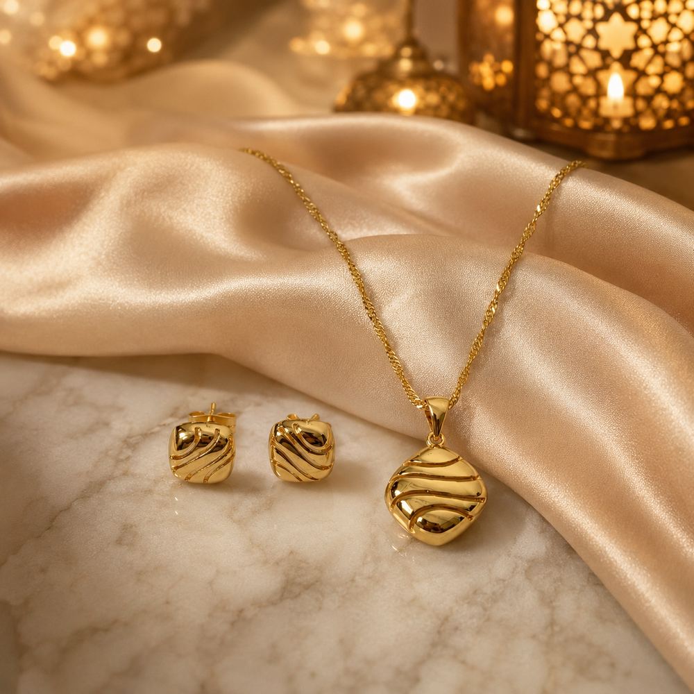 Abuda Rania Ripple Disc Gold Jewelry Set image 2