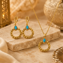 Abuda Saba Turquoise Sun Hoop Gold Jewelry Set image 2