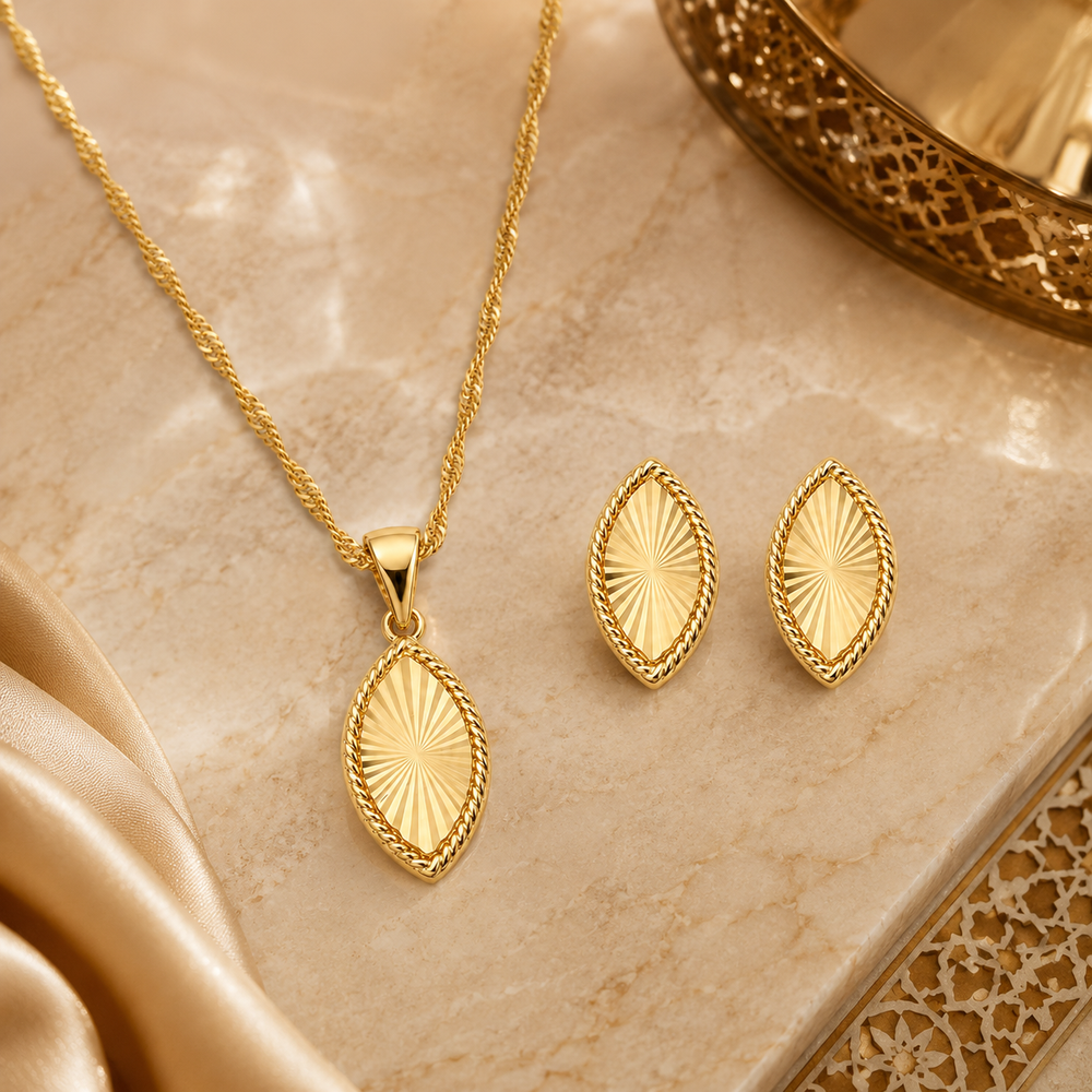 Abuda Yasmina Leaf Marquise Gold Jewelry Set image 2