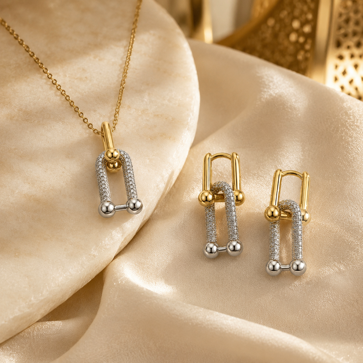 Abuda Lina Silver Column Gold Jewelry Set image 2