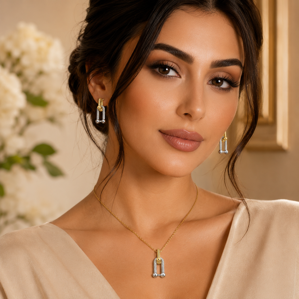 Abuda Lina Silver Column Gold Jewelry Set image 3