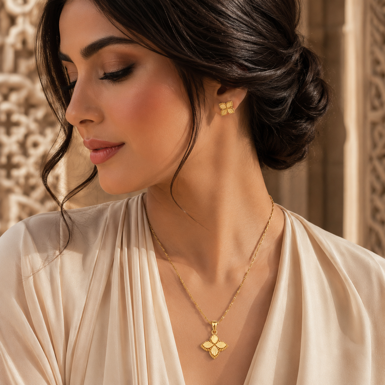 Abuda Zahra Clover Bloom Gold Jewelry Set image 3