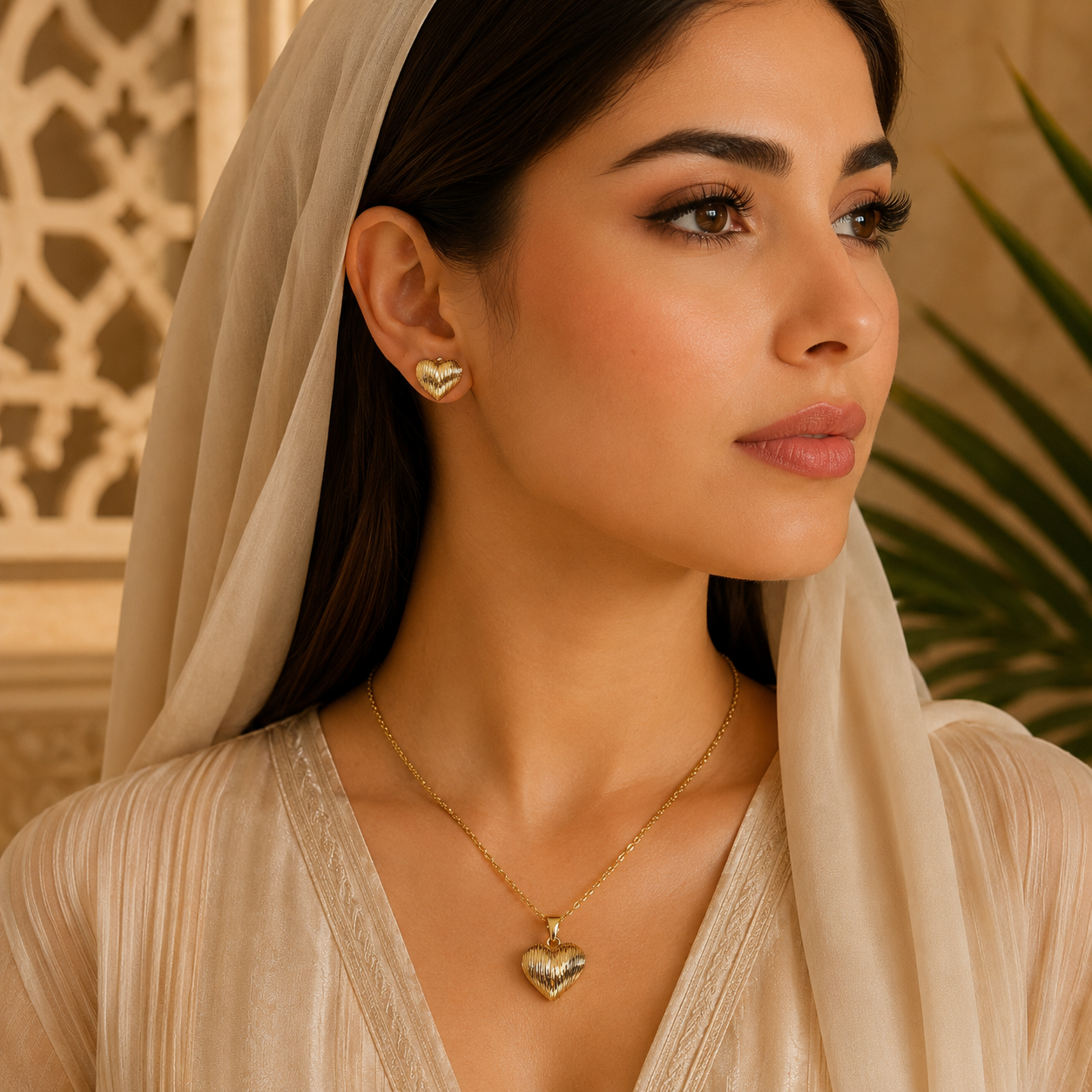 Abuda Soraya Ribbed Heart Gold Jewelry Set image 3