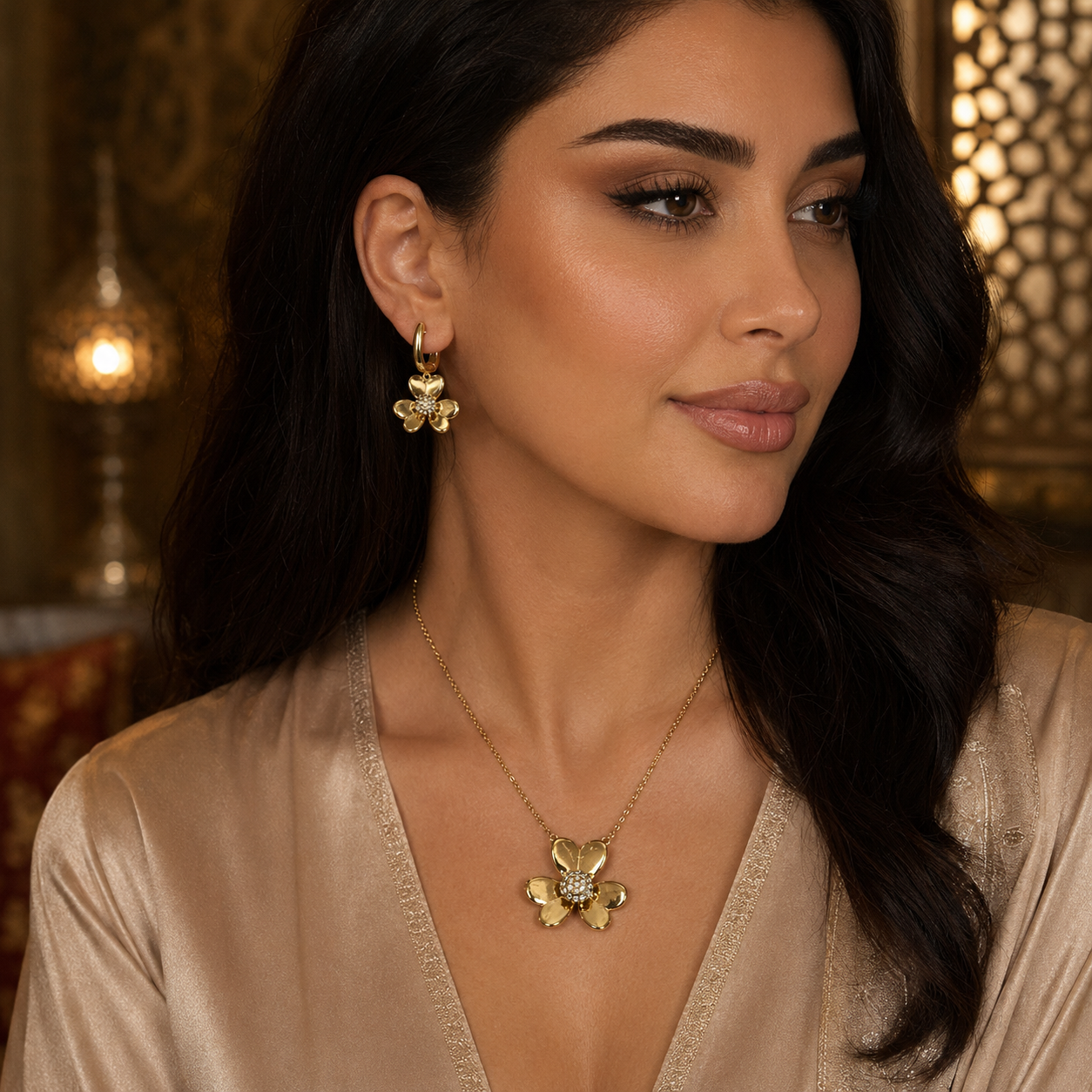 Abuda Mina Double Drop Gold Jewelry Set image 3