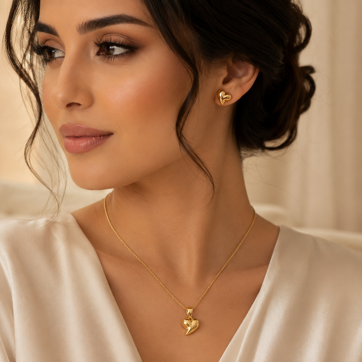 Abuda Nawal Double Petal Heart Gold Jewelry Set image 3
