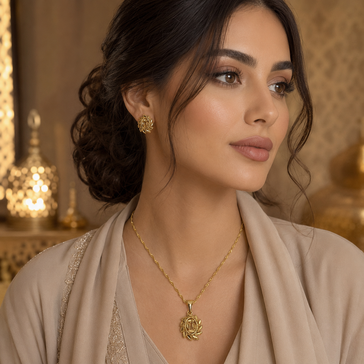 Abuda Dalal Sunburst Leaf Gold Jewelry Set image 3