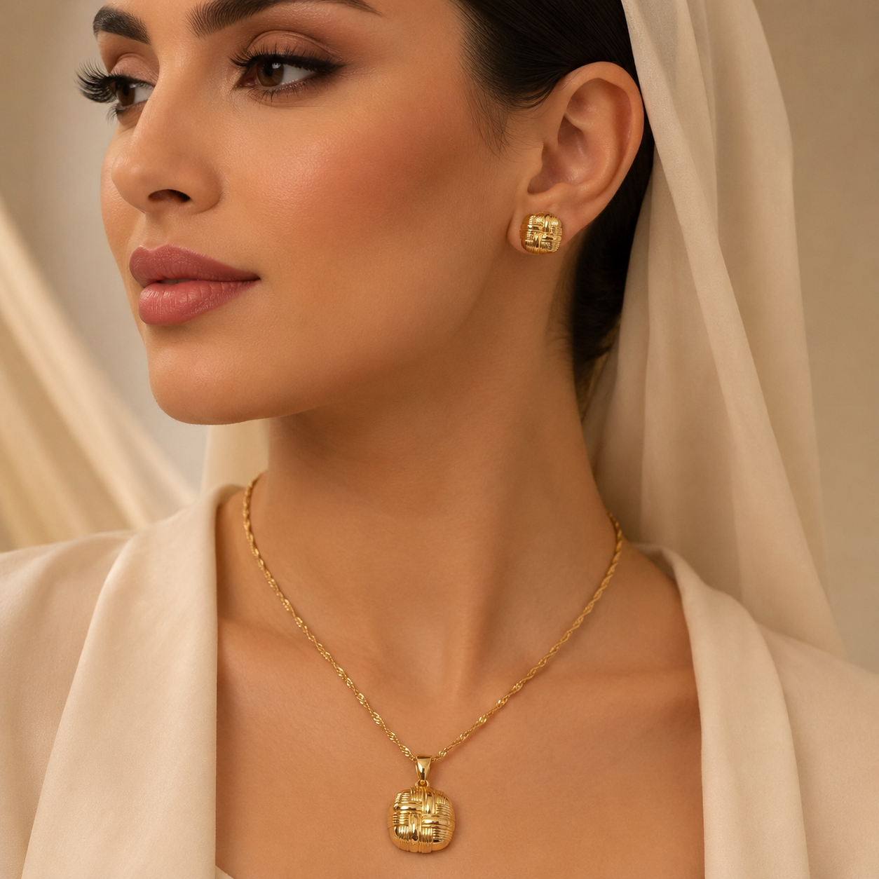 Abuda Nadia Woven Square Gold Jewelry Set image 3