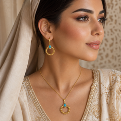 Abuda Saba Turquoise Sun Hoop Gold Jewelry Set image 3