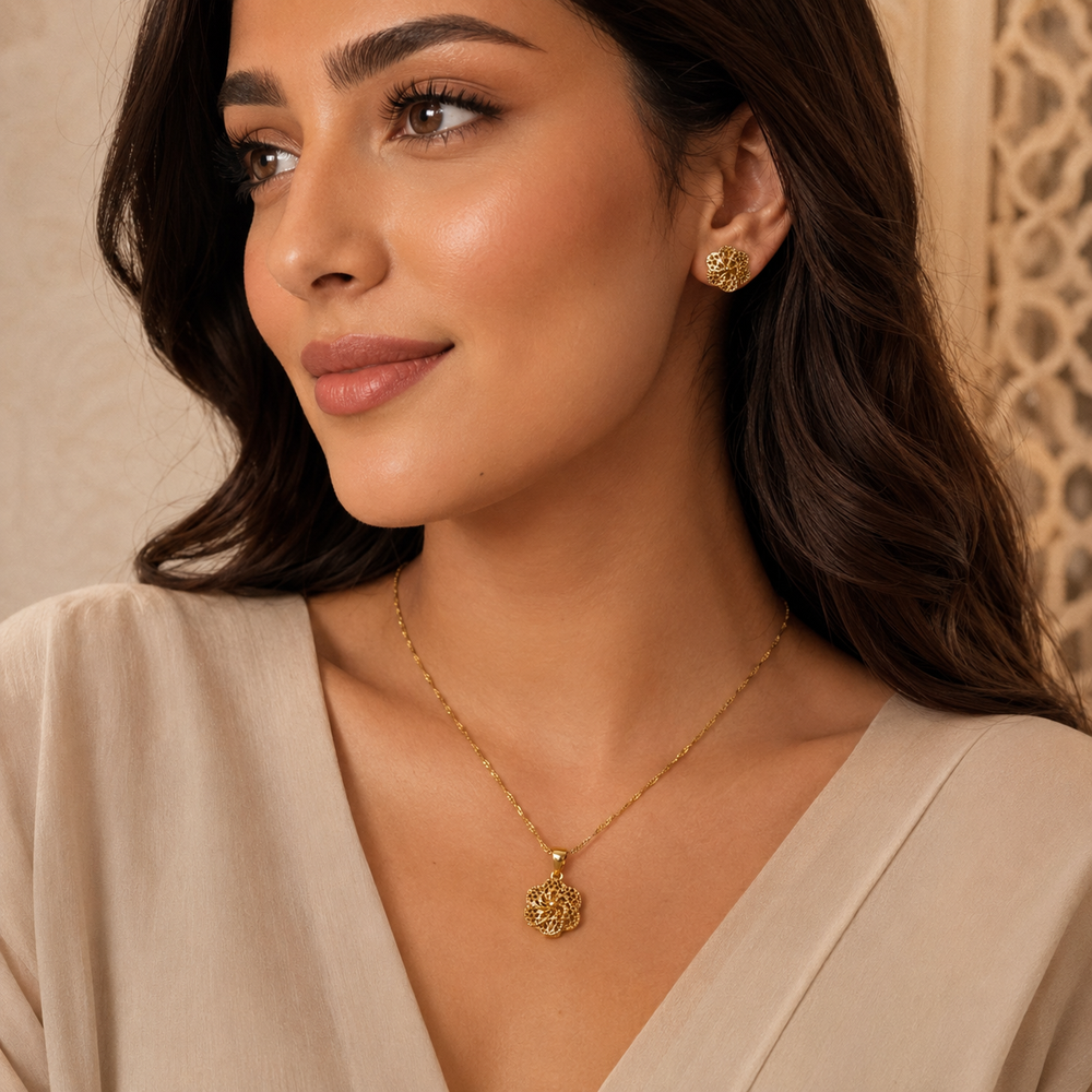 Abuda Jamila Sunflower Medallion Gold Jewelry Set image 3