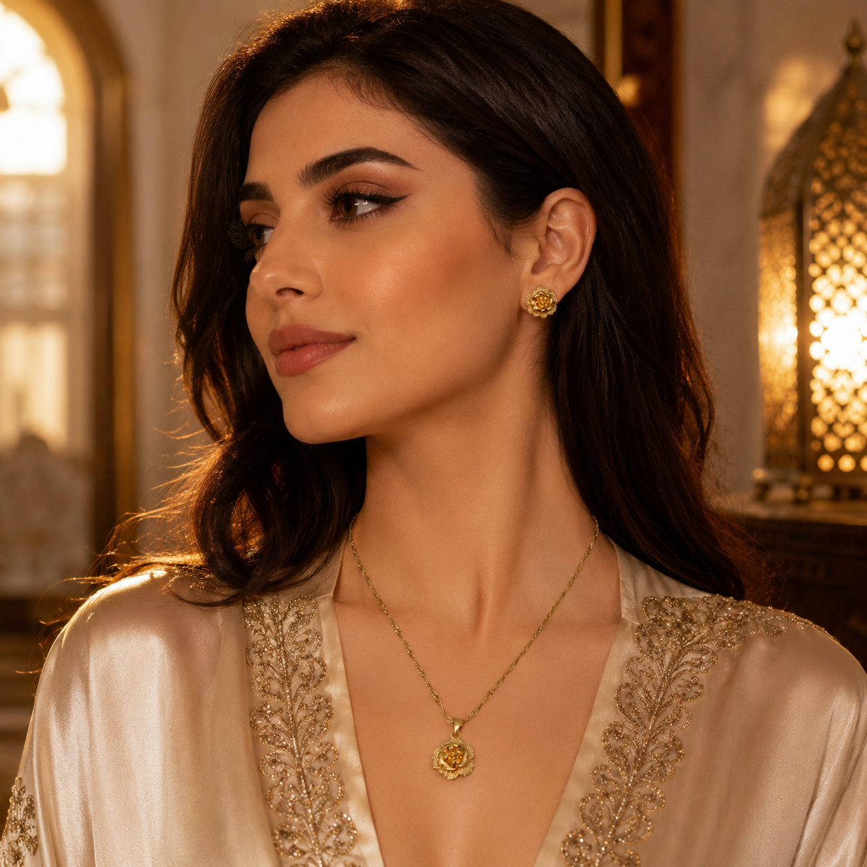 Abuda Zahira Rose Bloom Gold Jewelry Set image 3