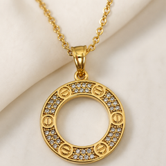 Abuda Faye Round Halo Gold Jewelry Set image 4