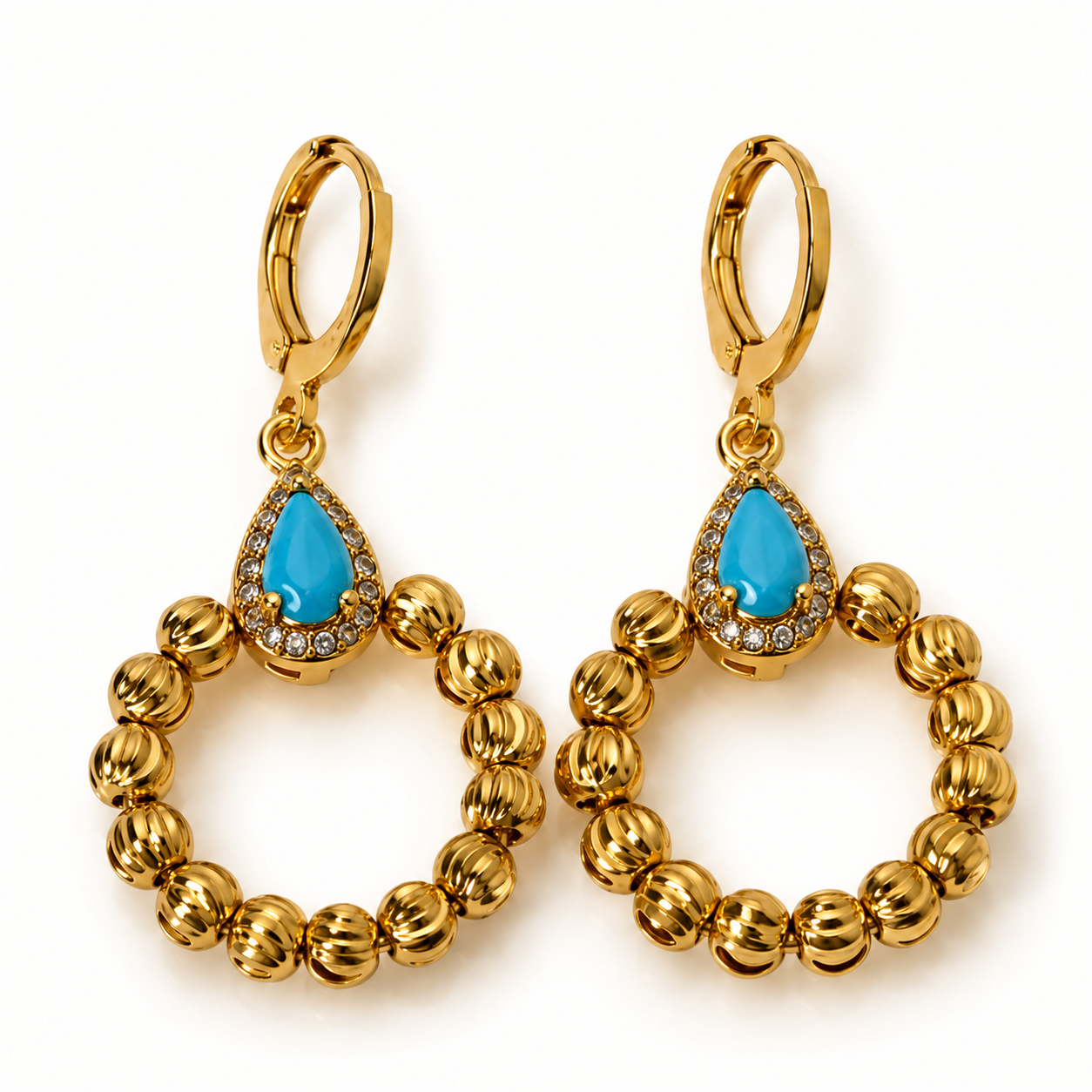 Abuda Saba Turquoise Sun Hoop Gold Jewelry Set image 4